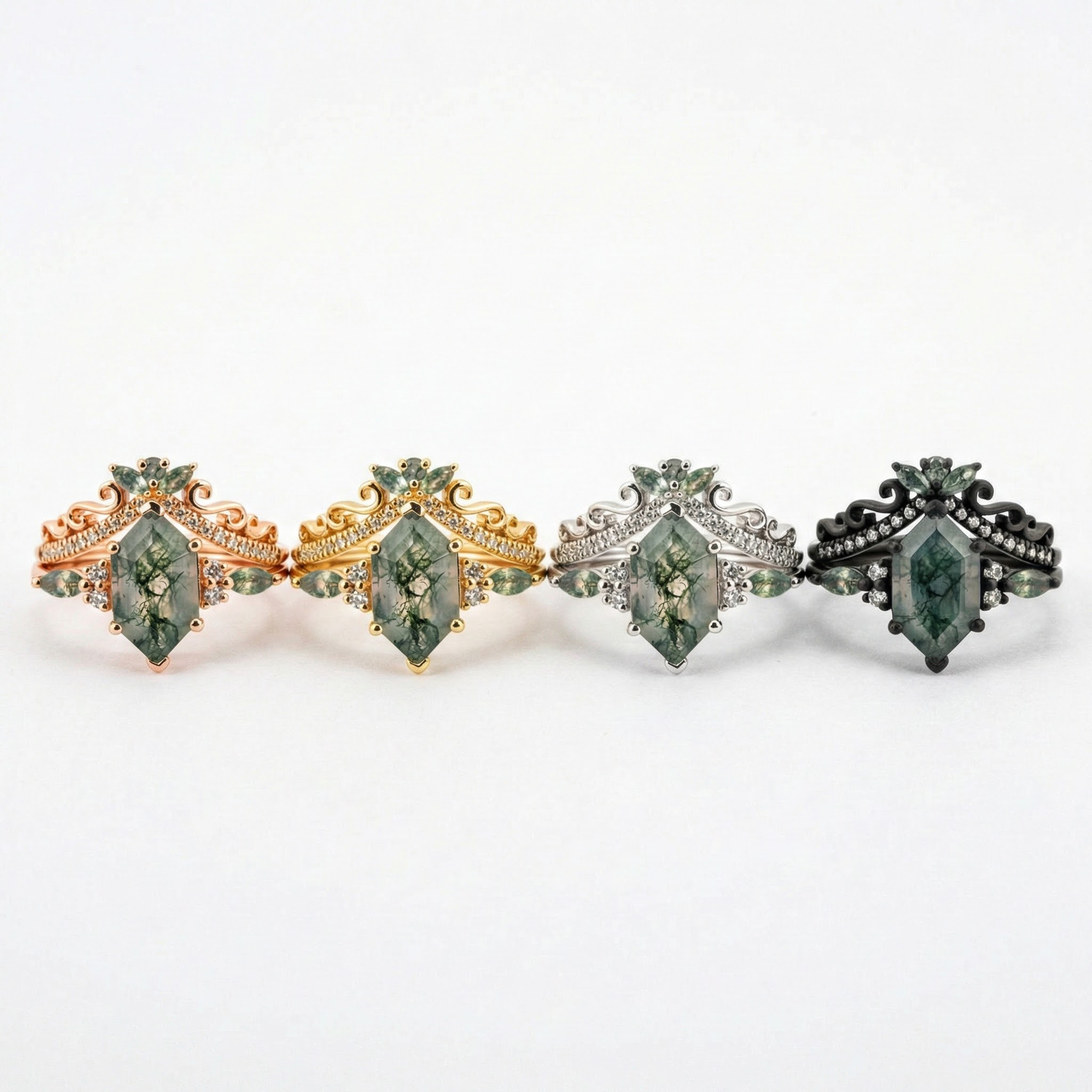 Hexagonal Moss Agate Ring - Nature-inspired gemstone jewelry for a chic and organic look