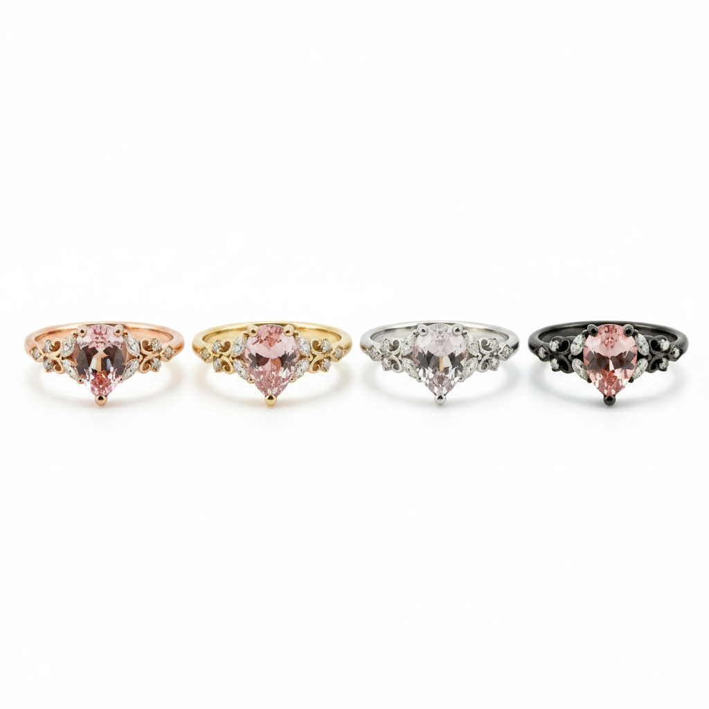Lifestyle view of Pear Rose Quartz Engagement Ring in Gold