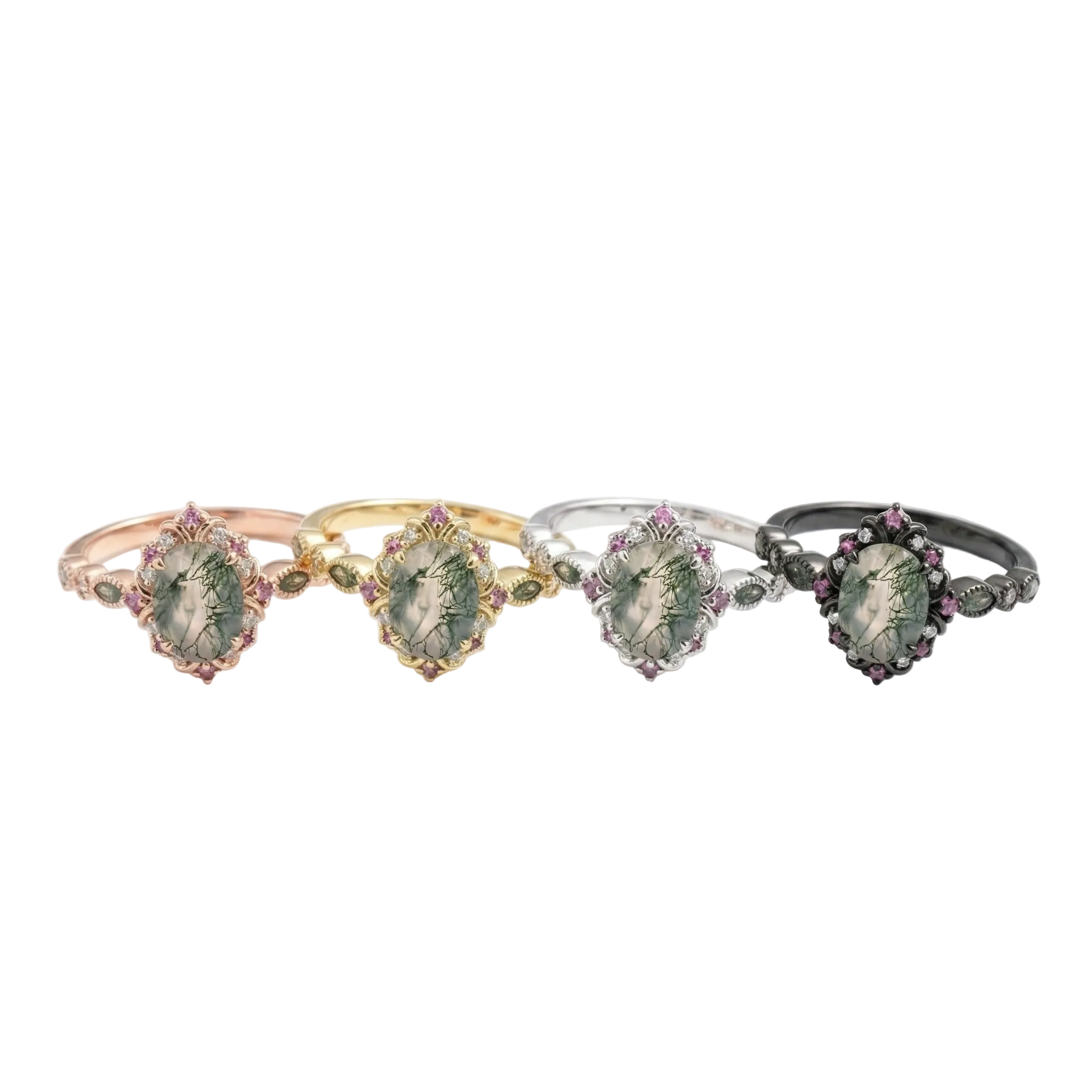 Lifestyle view of Oval Moss Agate Ring in Gold
