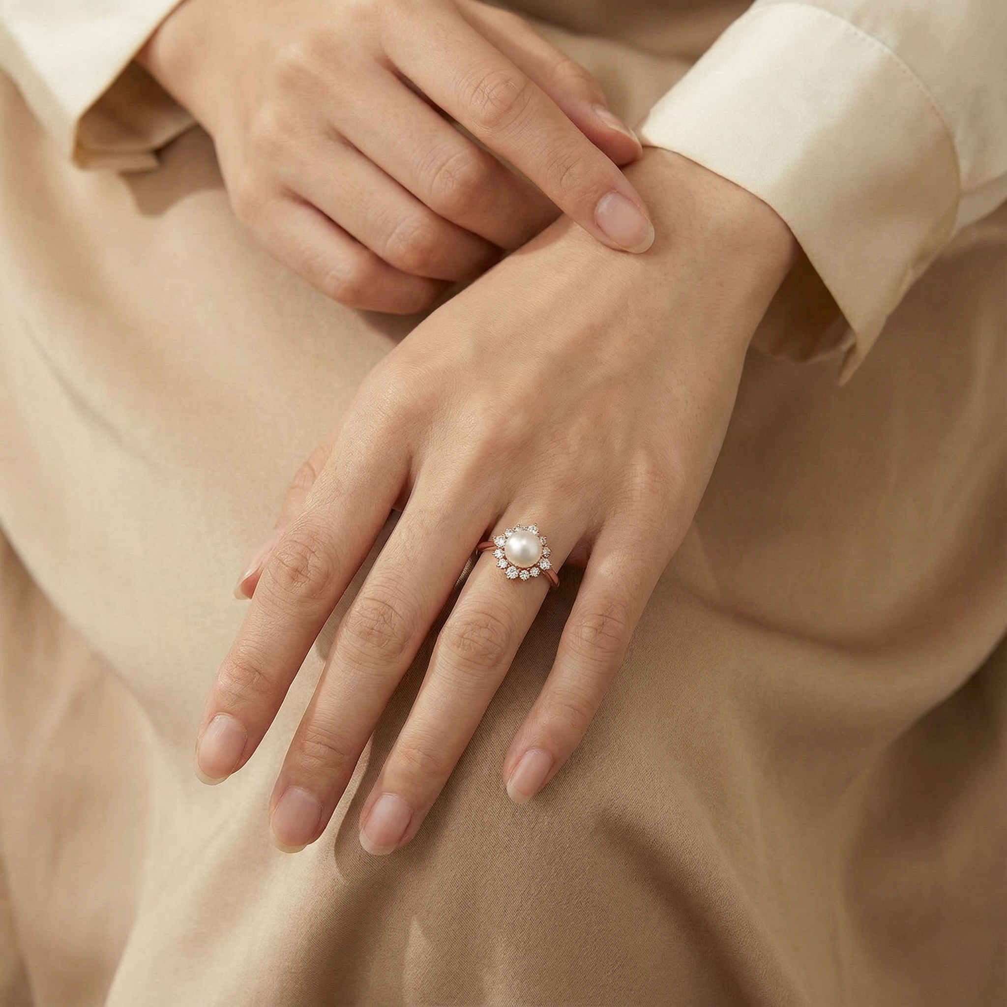 Akoya Pearl With Diamond Engagement Ring Unique Ring For Her Art Deco Engagement Ring