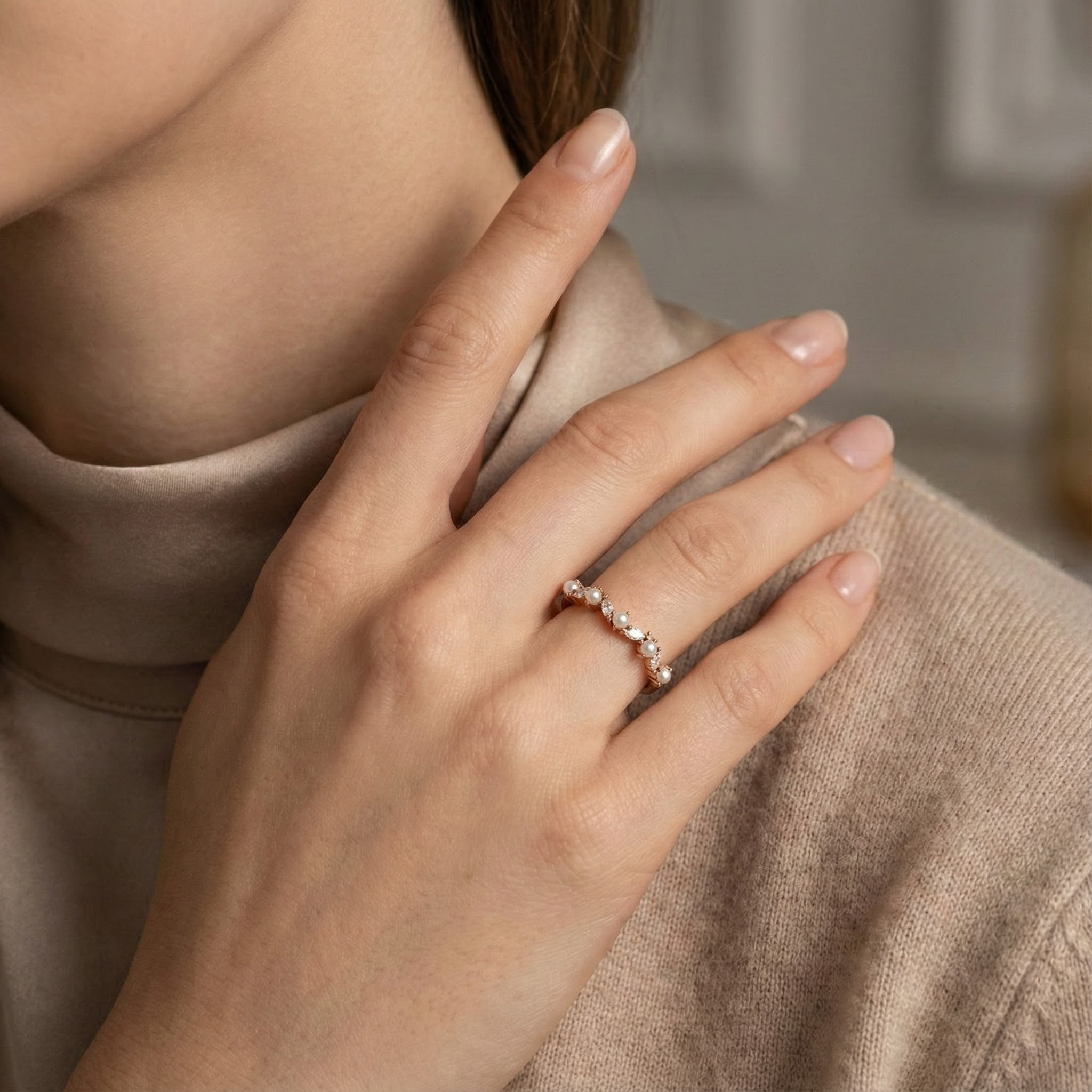 Pearl and Moissanite Fashion Jewelry Stackable Rings Match Ring Gift For Her