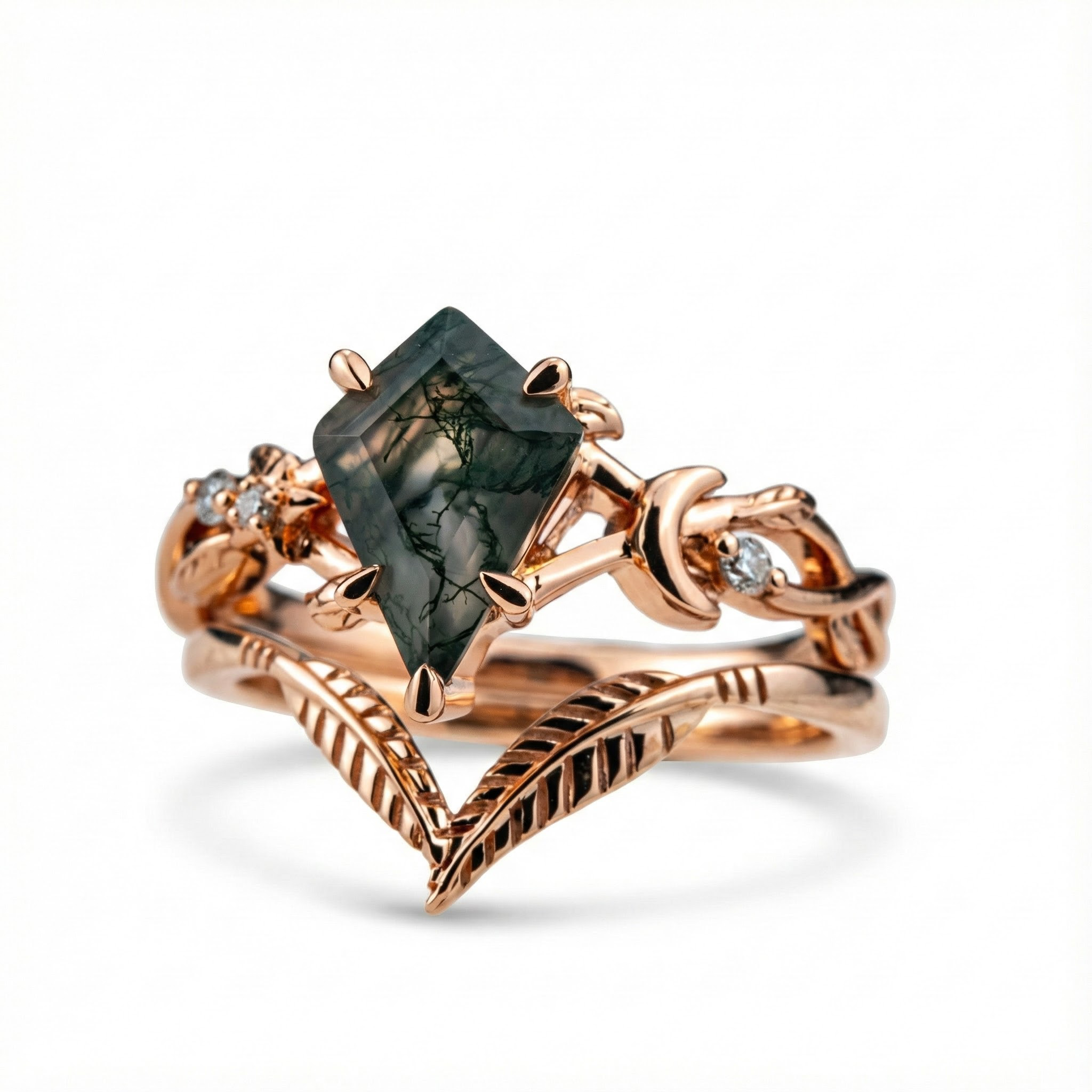 Leaf Wedding Ring For Her Floral Ring Matching Ring For Couple Agate Ring Enagegement 