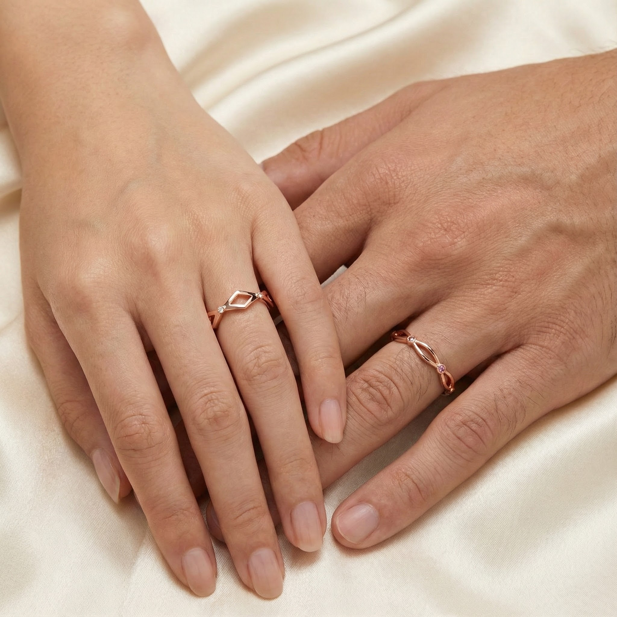 Detailed view of Moissanite Couple Ring Set in Gold