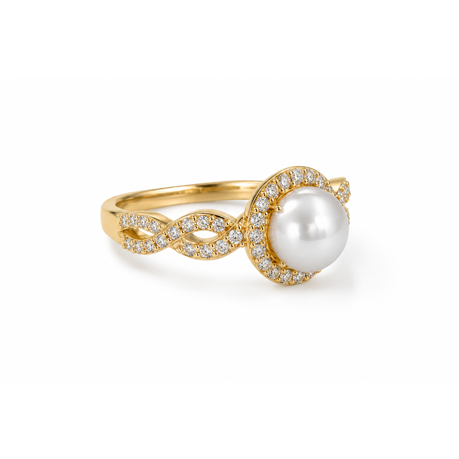 Side view of Pearl Wedding Band in Rose Gold